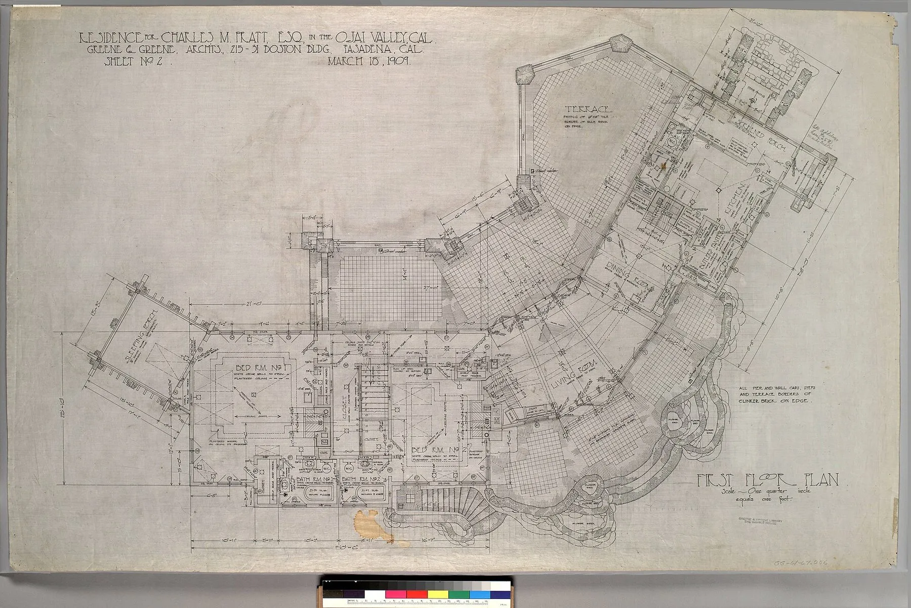 A hand-drawn first floor plan with rooms, walls and a stair hall.